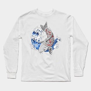 japanese koi fish at the wave Long Sleeve T-Shirt